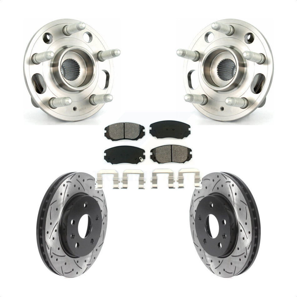 Front Hub Bearing Assembly With Coated Drilled Slotted Disc Brake Rotors And Semi-Metallic Pads Kit For Chevrolet Malibu Buick LaCrosse Regal Limited KBB-115900