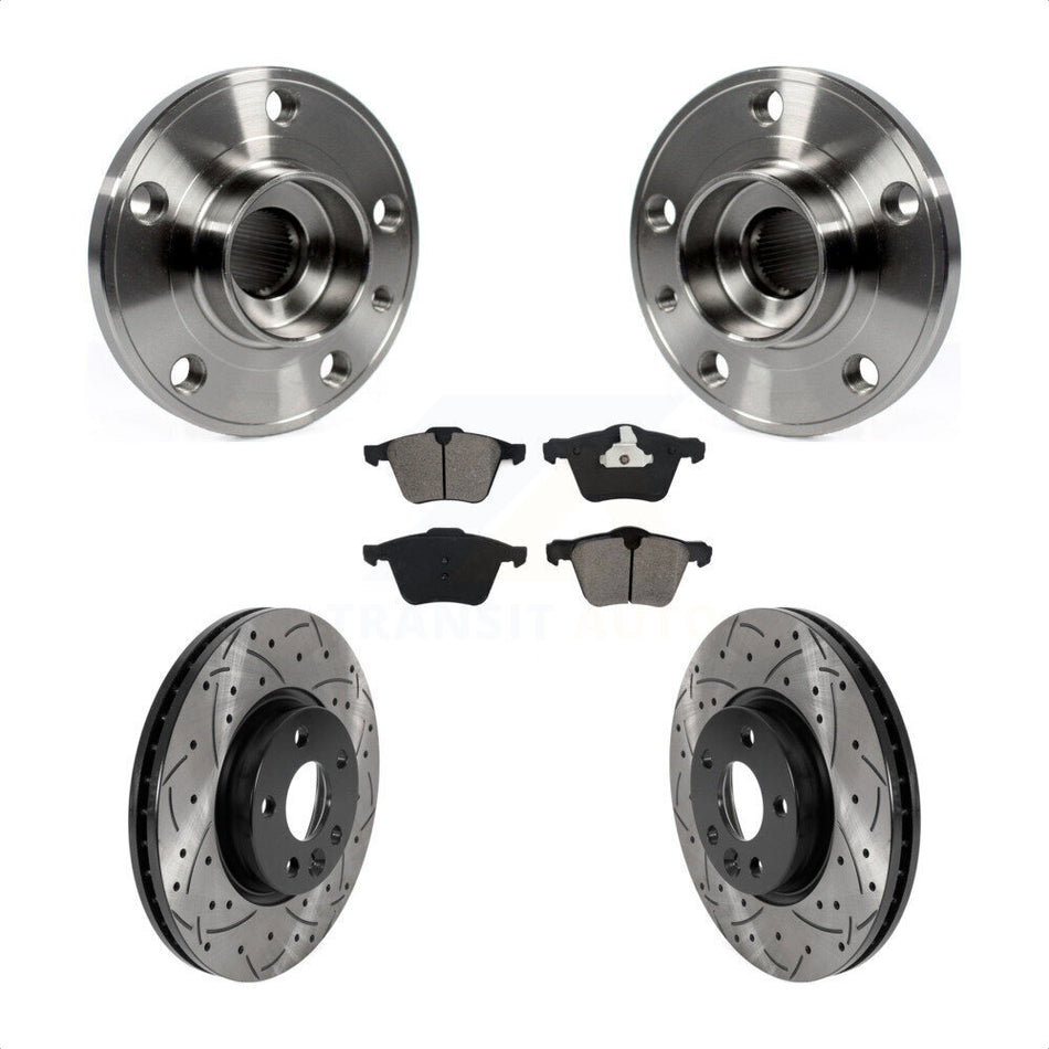 Front Hub Bearing Assembly With Coated Drilled Slotted Disc Brake Rotors And Semi-Metallic Pads Kit For 2008 Volvo V70 300mm Diameter Rotor KBB-115907