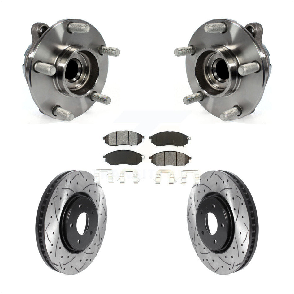 Front Hub Bearing Assembly With Coated Drilled Slotted Disc Brake Rotors And Semi-Metallic Pads Kit For Infiniti FX35 FX37 QX70 INFINITI KBB-115909