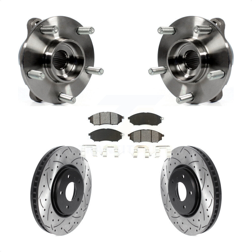 Front Hub Bearing Assembly Drilled Slot Brake Rotor & Pad Kit For INFINITI FX35 FX37 FX45 KBB-115911