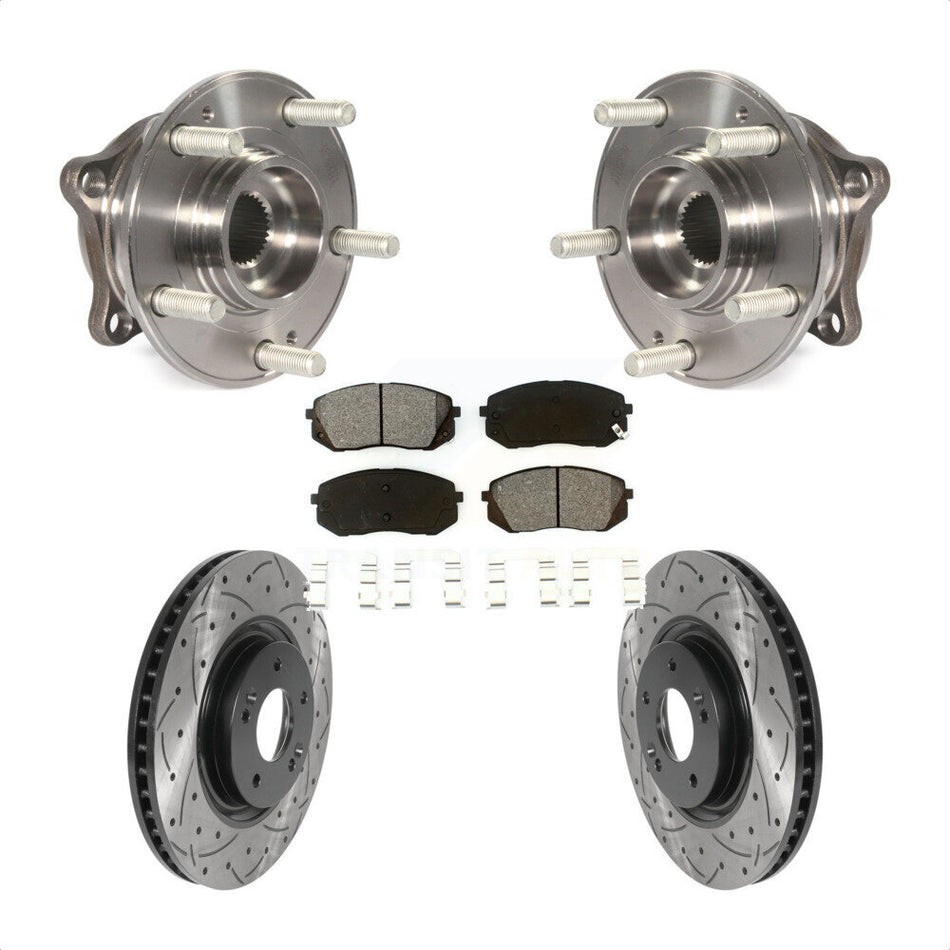 Front Hub Bearing Assembly With Coated Drilled Slotted Disc Brake Rotors And Semi-Metallic Pads Kit For Hyundai Sonata Tucson KBB-115914