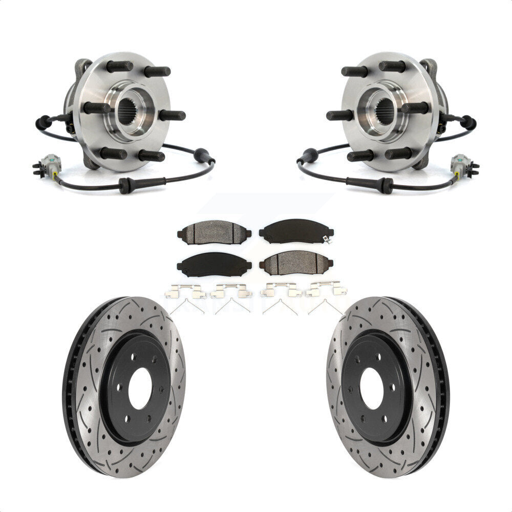 Front Hub Bearing Drilled Slot Brake Rotor Pads Kit For Nissan Frontier Pathfinder Xterra KBB-115919