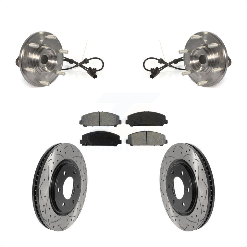 Front Hub Bearing Assembly With Coated Drilled Slotted Disc Brake Rotors And Semi-Metallic Pads Kit For Nissan Titan Armada TITAN 4WD KBB-115923