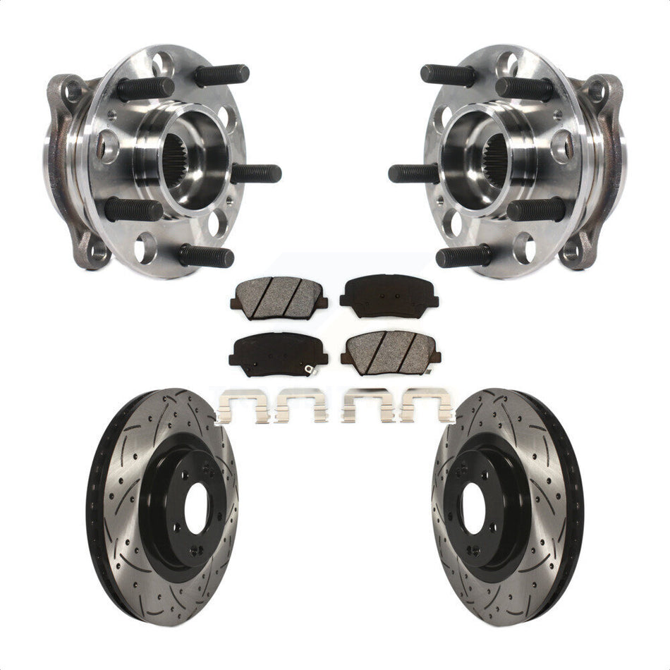 Front Hub Bearing Assembly With Coated Drilled Slotted Disc Brake Rotors And Semi-Metallic Pads Kit For 2015-2016 Hyundai Santa Fe Sport 2.4L 2.0L KBB-115926
