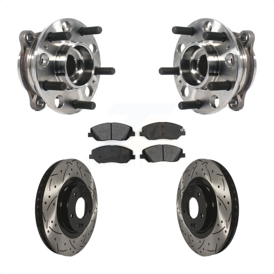 Front Hub Bearing Assembly With Coated Drilled Slotted Disc Brake Rotors And Semi-Metallic Pads Kit For Hyundai Santa Fe XL KBB-115928