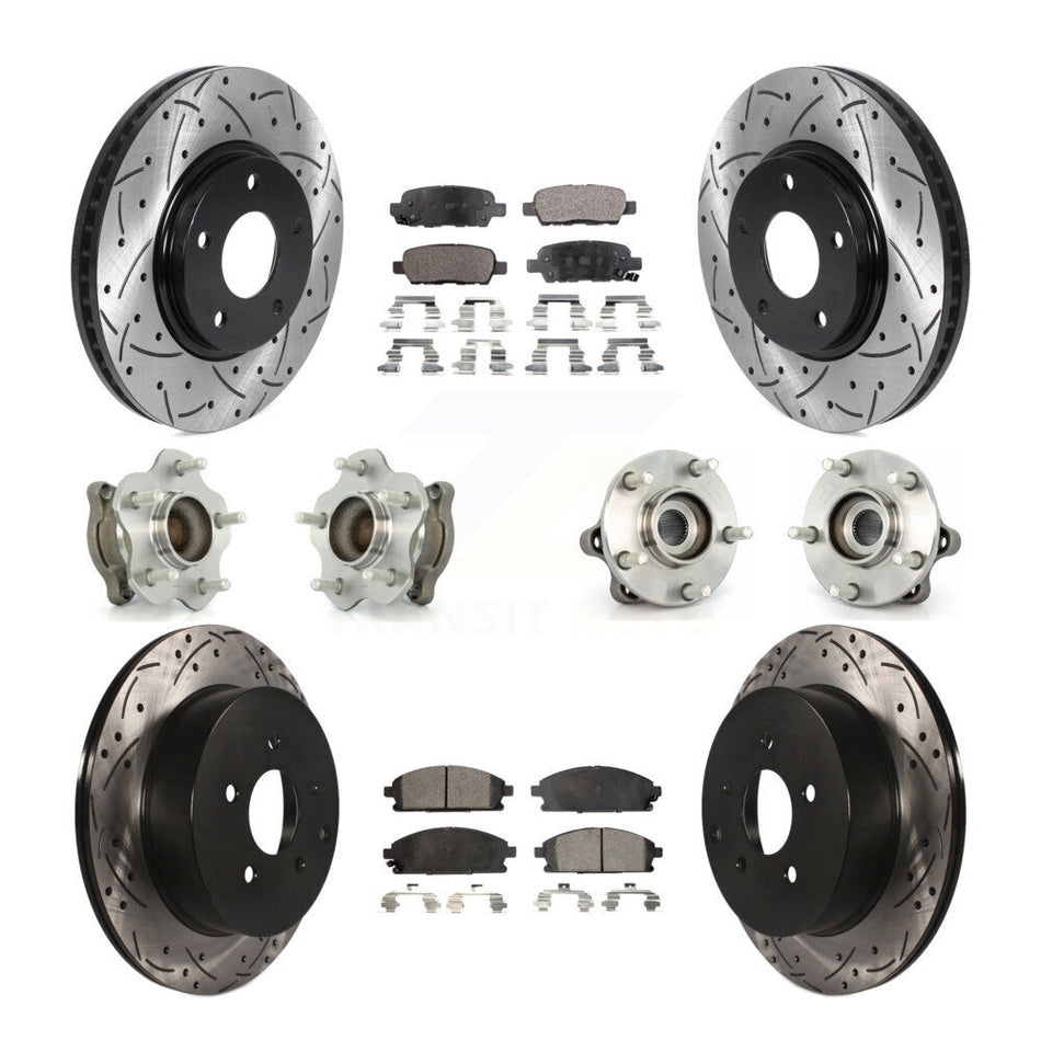 Front Rear Hub Bearings Assembly Coated Disc Brake Rotors And Ceramic Pads Kit (10Pc) For 2004-2009 Nissan Quest KBB-115935