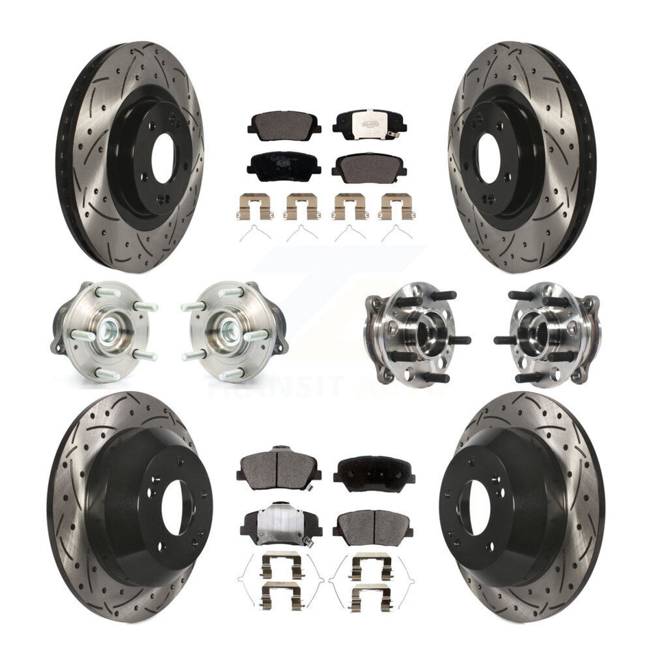 Front Rear Hub Bearings Assembly Coated Disc Brake Rotors And Ceramic Pads Kit (10Pc) For 2017-2018 Hyundai Santa Fe Sport FWD KBB-115938