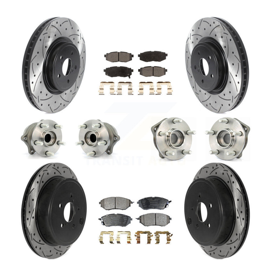 Front Rear Hub Bearings Assembly Coated Disc Brake Rotors And Ceramic Pads Kit (10Pc) For Subaru Outback Legacy KBB-115951