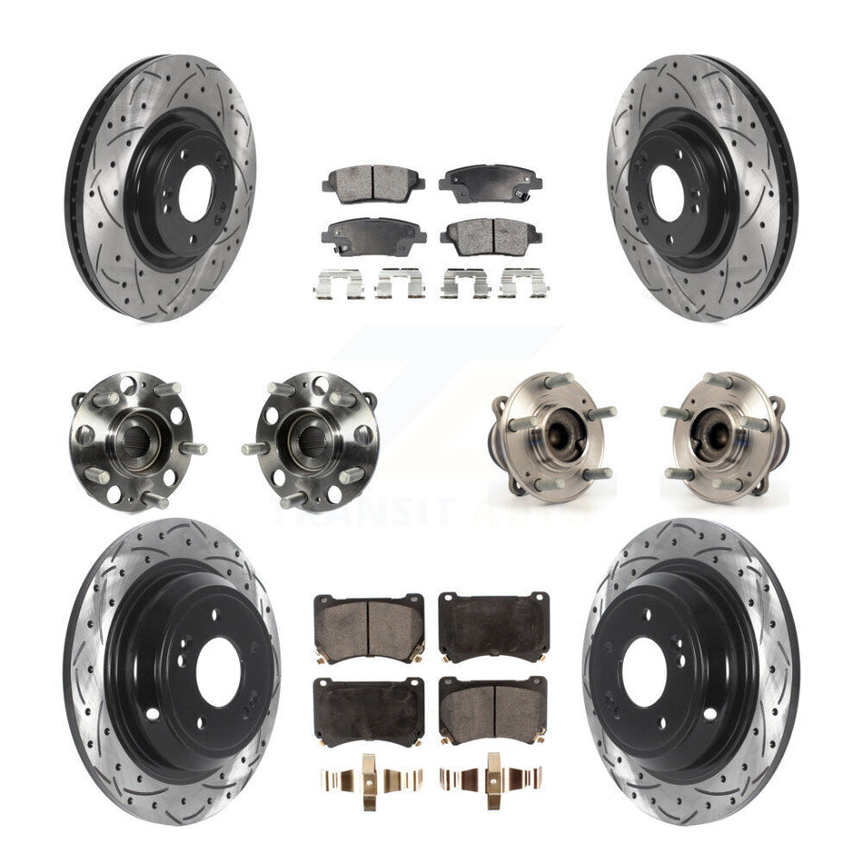 Front Rear Hub Bearings Assembly Coated Disc Brake Rotors And Ceramic Pads Kit (10Pc) For Hyundai Genesis KBB-115958