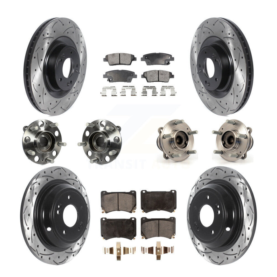 Front Rear Hub Bearings Assembly Coated Disc Brake Rotors And Ceramic Pads Kit (10Pc) For 2012-2014 Hyundai Genesis 5.0L KBB-115959