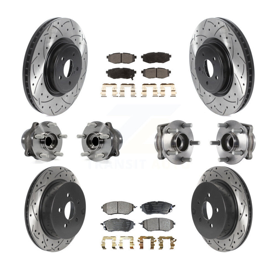 Front Rear Hub Bearings Assembly Coated Disc Brake Rotors And Ceramic Pads Kit (10Pc) For Subaru Forester 2.0L KBB-115967