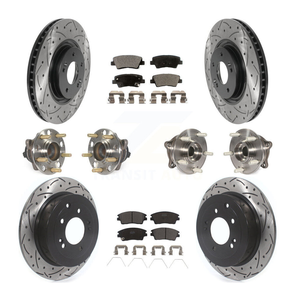 Front Rear Hub Bearings Assembly Coated Disc Brake Rotors And Ceramic Pads Kit (10Pc) For 2017-2021 Kia Sportage FWD with Turbocharged With Manual Parking KBB-115970