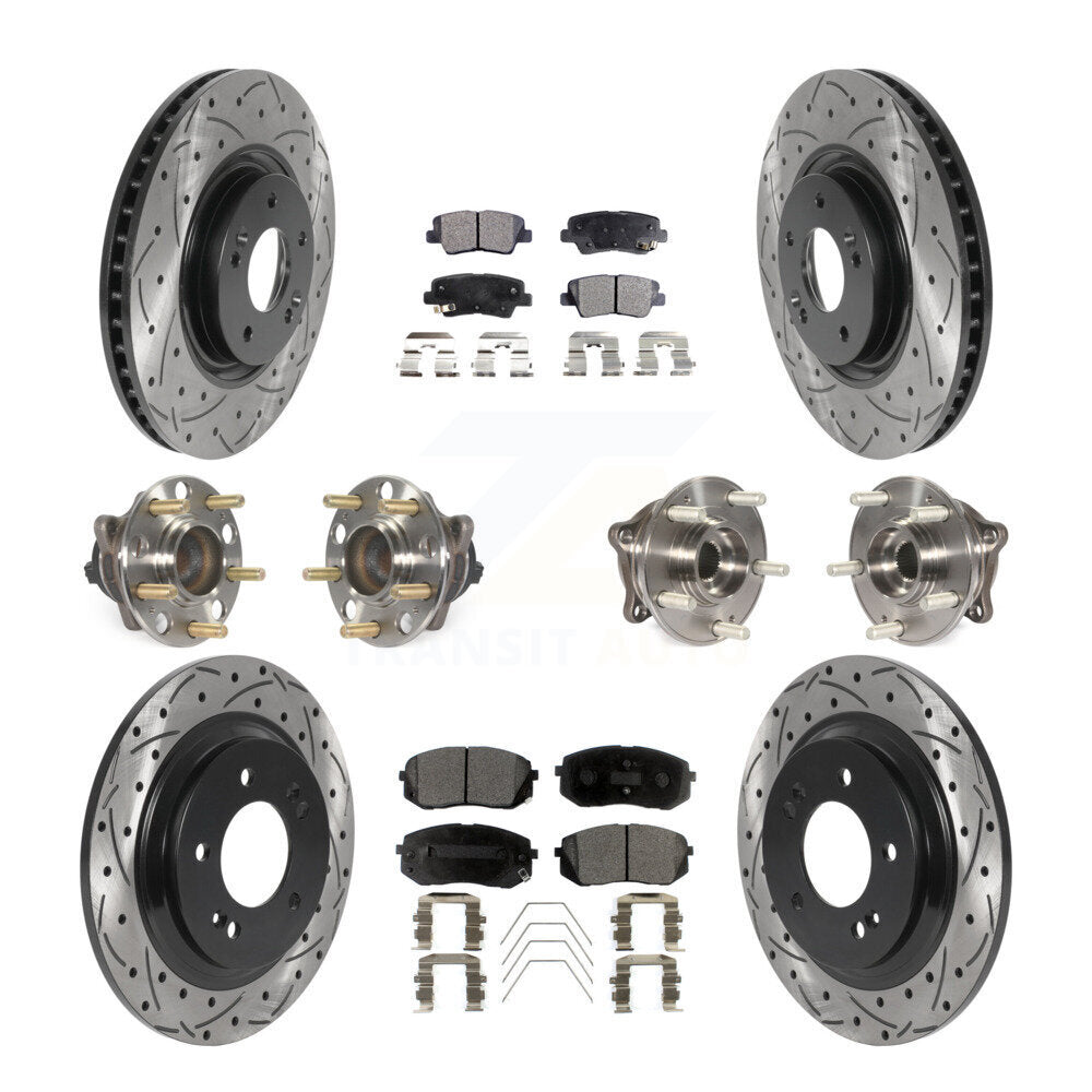 Front Rear Hub Bearing Coat Brake Rotor Pad Kit (10Pc) For 2016 Hyundai Sonata GAS engine KBB-115972