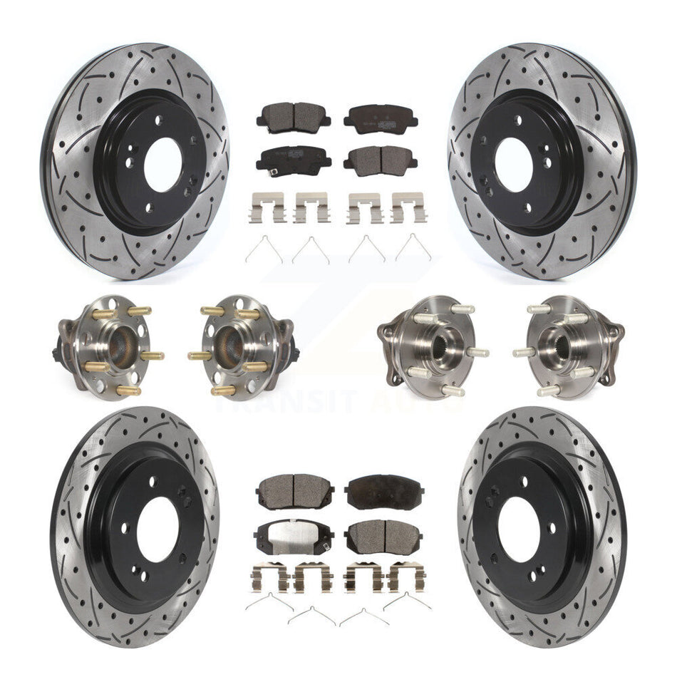 Front Rear Hub Bearings Assembly Coated Disc Brake Rotors And Ceramic Pads Kit (10Pc) For Kia Optima With Electric Parking KBB-115977