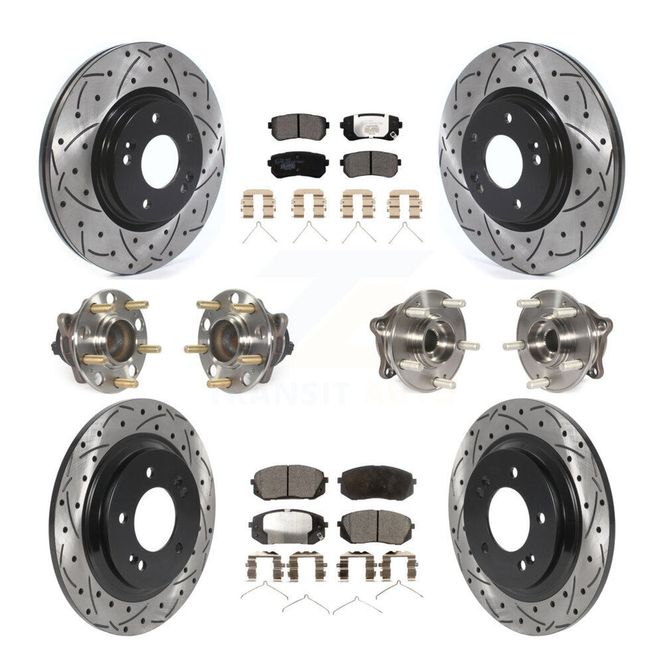 Front Rear Hub Bearings Assembly Coated Disc Brake Rotors And Ceramic Pads Kit (10Pc) For 2016 Kia Optima LX EX 1.6T with GAS engine With Electric Parking KBB-115978