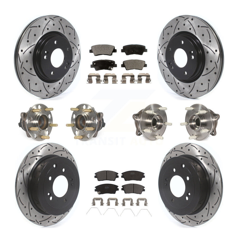 Front Rear Hub Bearings Assembly Coated Disc Brake Rotors And Ceramic Pads Kit (10Pc) For Hyundai Tucson Kia Sportage KBB-115979