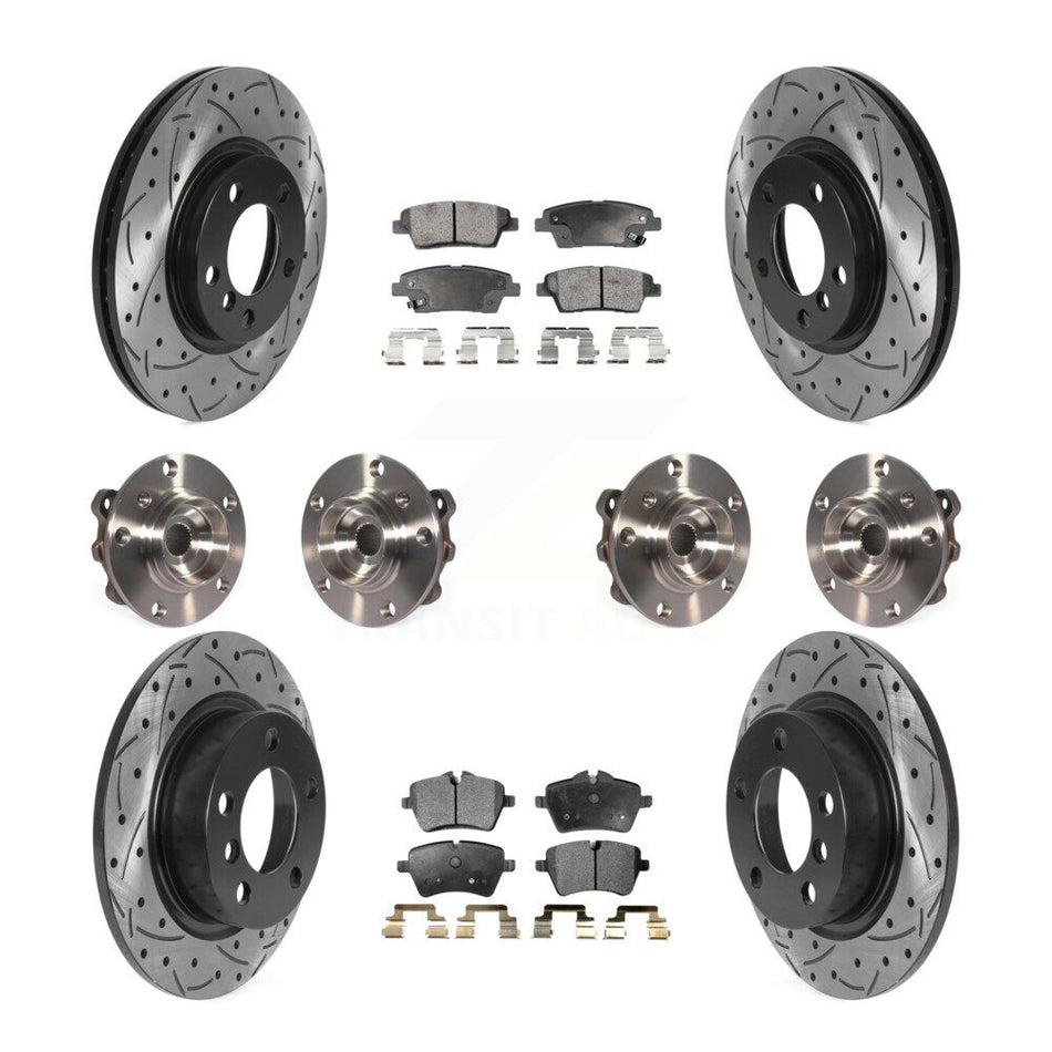 Front Rear Hub Bearings Assembly Coated Disc Brake Rotors And Ceramic Pads Kit (10Pc) For Mini Cooper Countryman Paceman S ALL4 with AWD KBB-115982