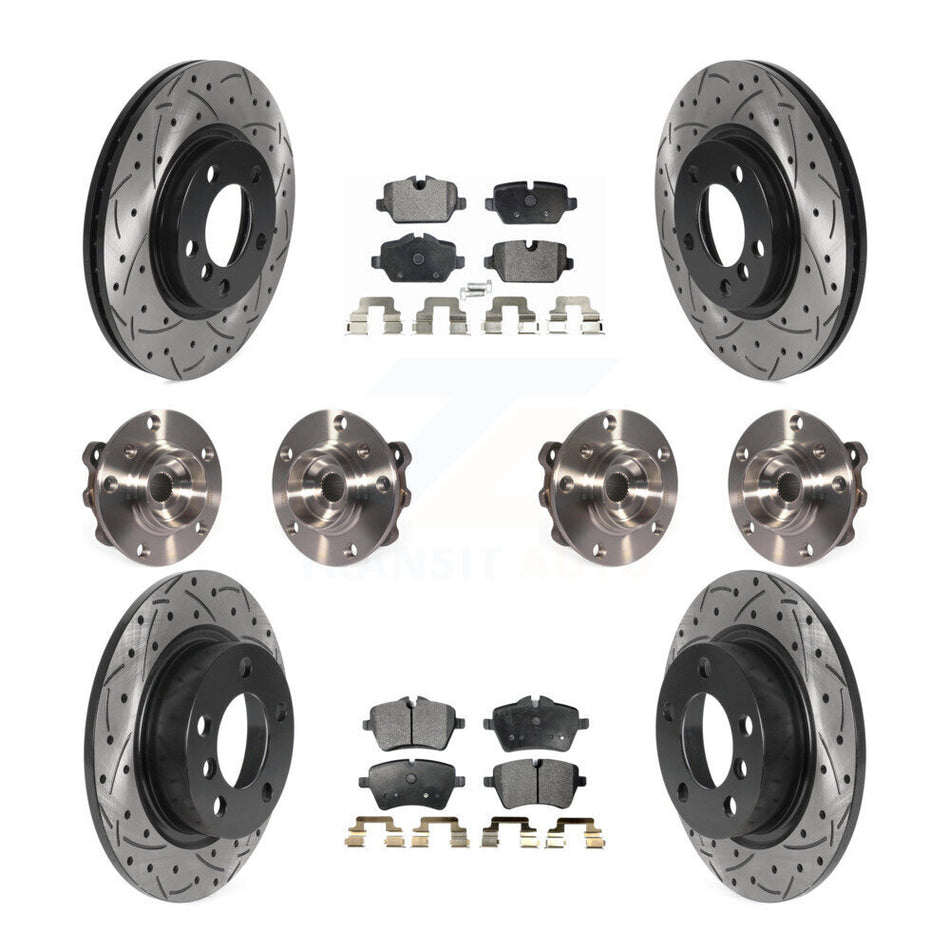 Front Rear Hub Bearings Assembly Coated Disc Brake Rotors And Ceramic Pads Kit (10Pc) For Mini Cooper Countryman Paceman KBB-115983