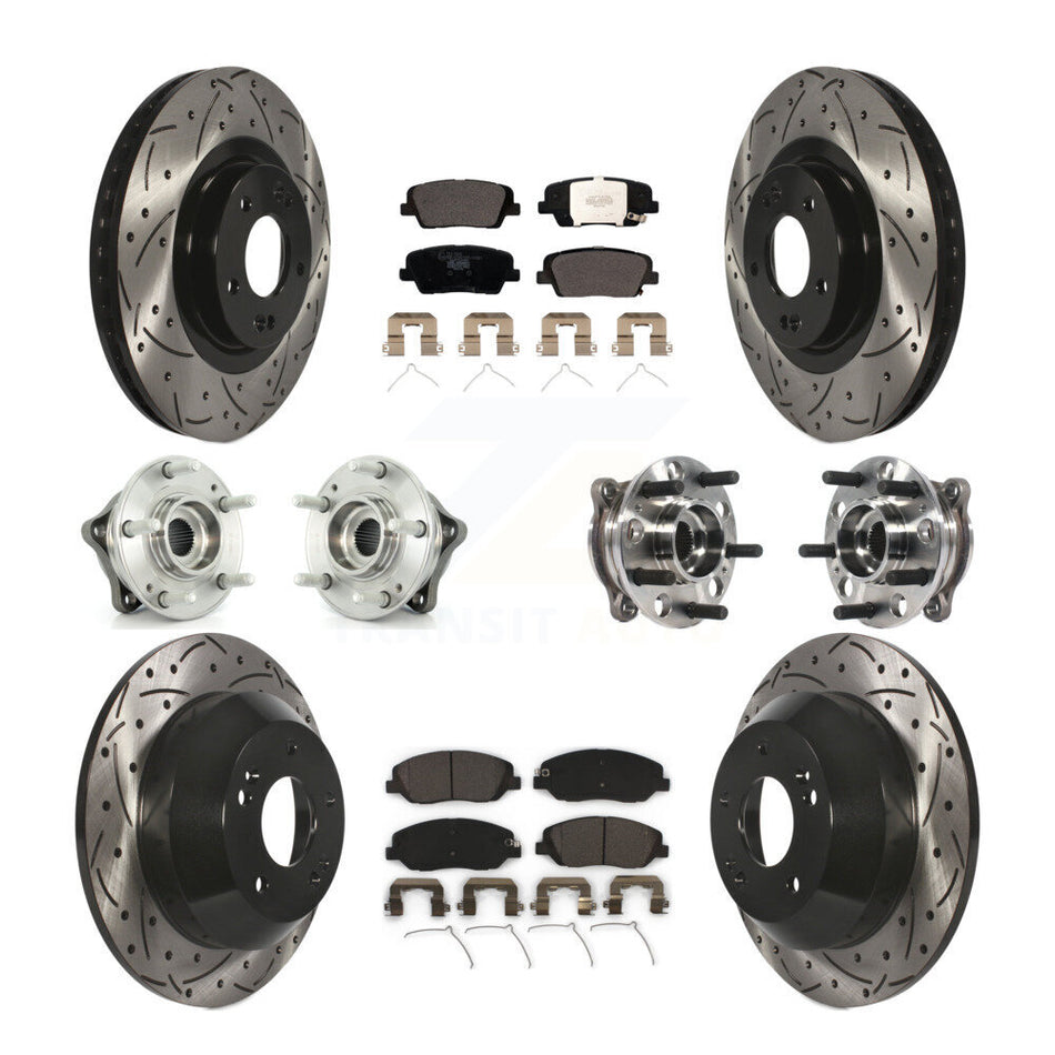 Front Rear Hub Bearings Assembly Coated Disc Brake Rotors And Ceramic Pads Kit (10Pc) For Hyundai Santa Fe XL AWD KBB-115990