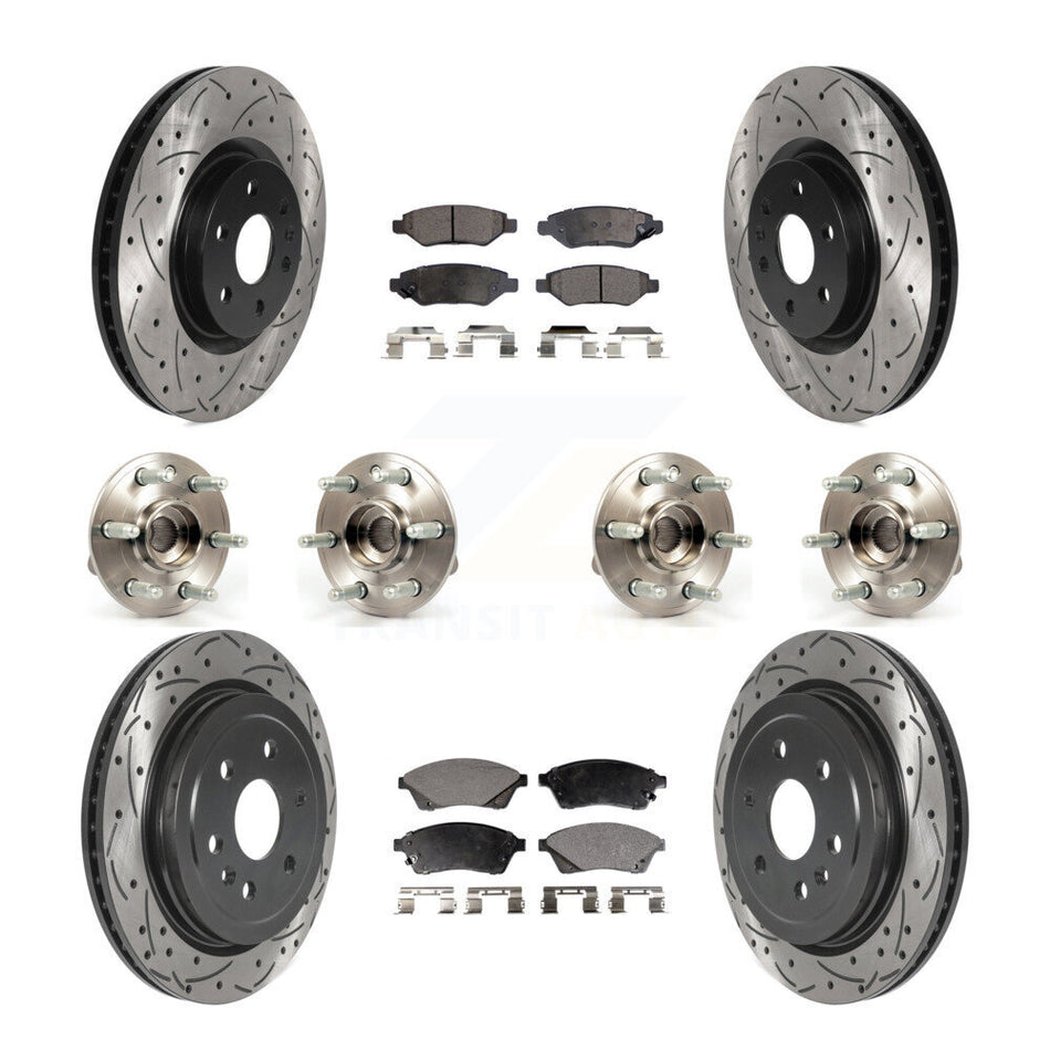 Front Rear Hub Bearings Assembly Coated Disc Brake Rotors And Ceramic Pads Kit (10Pc) For Cadillac SRX Saab 9-4X KBB-115993