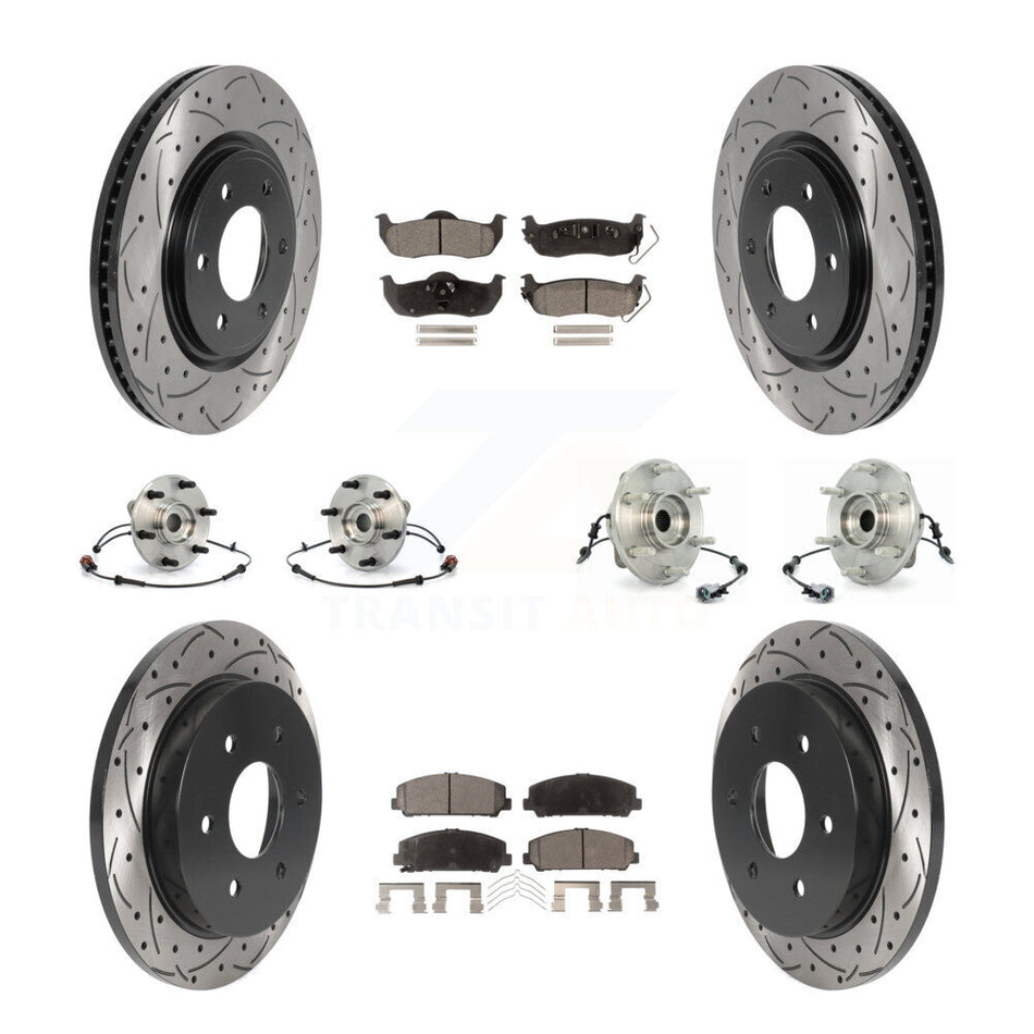 Front Rear Hub Bearings Assembly Coated Disc Brake Rotors And Ceramic Pads Kit (10Pc) For 2007 INFINITI QX56 From 04 07 KBB-115995