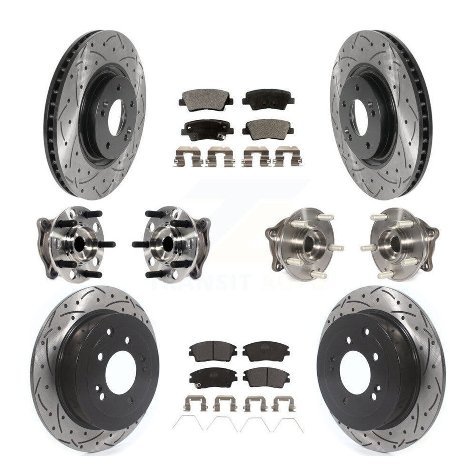 Front Rear Hub Bearings Assembly Coated Disc Brake Rotors And Ceramic Pads Kit (10Pc) For 2017-2021 Kia Sportage AWD with Turbocharged With Manual Parking KBB-116003