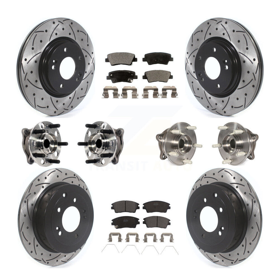 Front Rear Hub Bearings Assembly Coated Disc Brake Rotors And Ceramic Pads Kit (10Pc) For Hyundai Tucson Kia Sportage KBB-116004