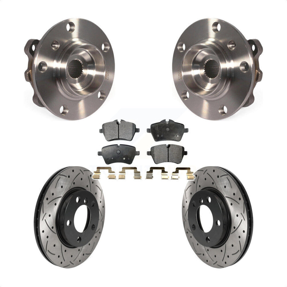 Front Hub Bearing Assembly With Coated Drilled Slotted Disc Brake Rotors And Ceramic Pads Kit For Mini Cooper Countryman Paceman KBB-116006