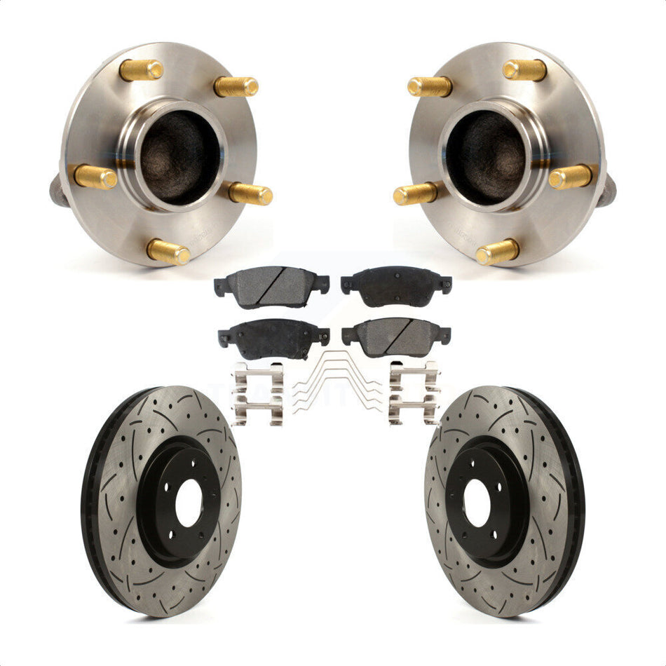 Front Hub Bearing Assembly With Coated Drilled Slotted Disc Brake Rotors And Ceramic Pads Kit For 2007 INFINITI G35 Sport with Coupe RWD KBB-116011