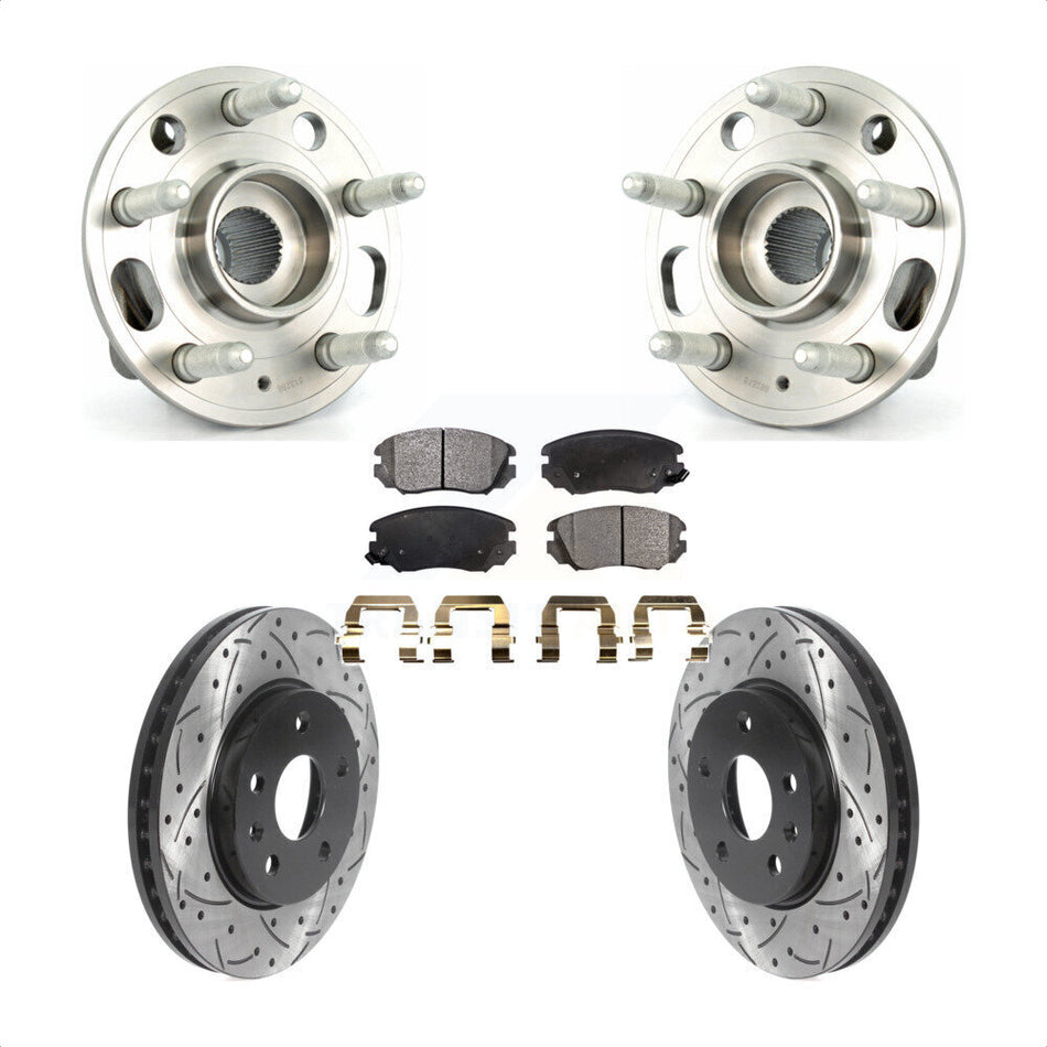 Front Hub Bearing Assembly With Coated Drilled Slotted Disc Brake Rotors And Ceramic Pads Kit For Chevrolet Malibu Buick LaCrosse Regal Limited KBB-116016