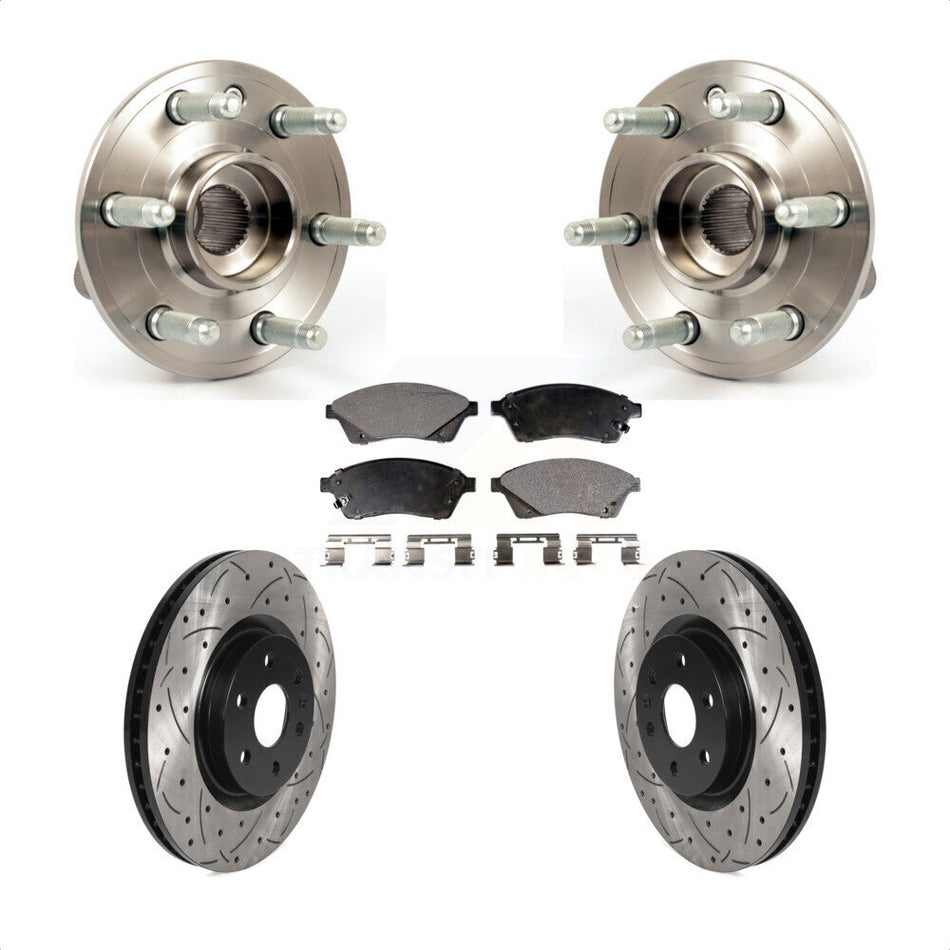 Front Hub Bearing Assembly With Coated Drilled Slotted Disc Brake Rotors And Ceramic Pads Kit For Cadillac SRX Saab 9-4X KBB-116017
