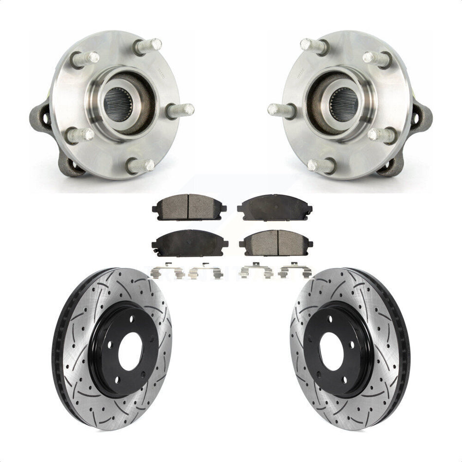 Front Hub Bearing Assembly With Coated Drilled Slotted Disc Brake Rotors And Ceramic Pads Kit For 2004-2009 Nissan Quest KBB-116022