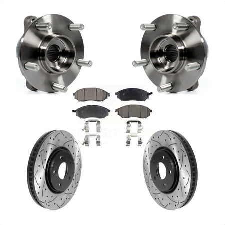 Front Hub Bearing Assembly Drilled Slot Brake Rotor & Pad Kit For INFINITI FX35 FX37 FX45 KBB-116028