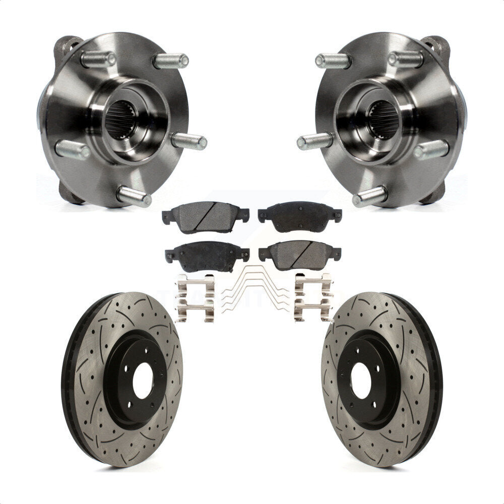 Front Hub Bearing Assembly Coated Drilled Slot Brake Rotor & Pad Kit For INFINITI G35 Q60 KBB-116029