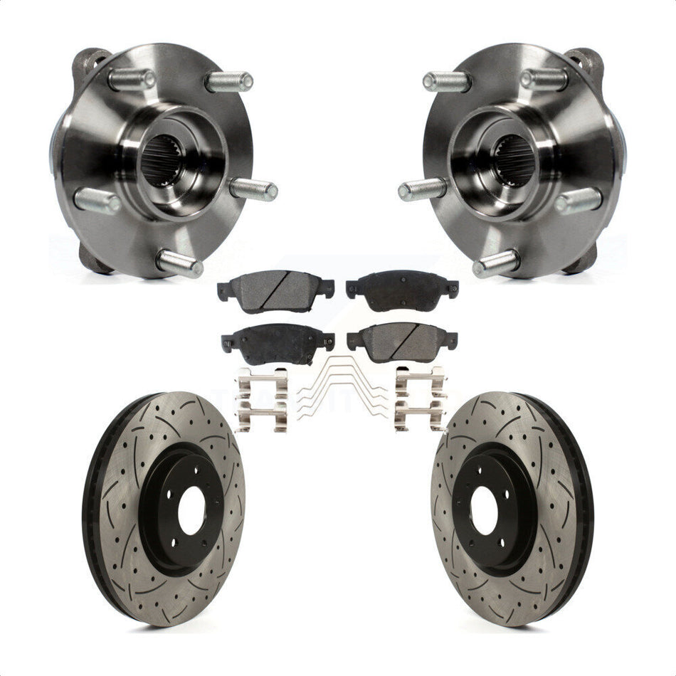 Front Hub Bearing Assembly Coated Drilled Slot Brake Rotor & Pad Kit For INFINITI G35 Q60 KBB-116029