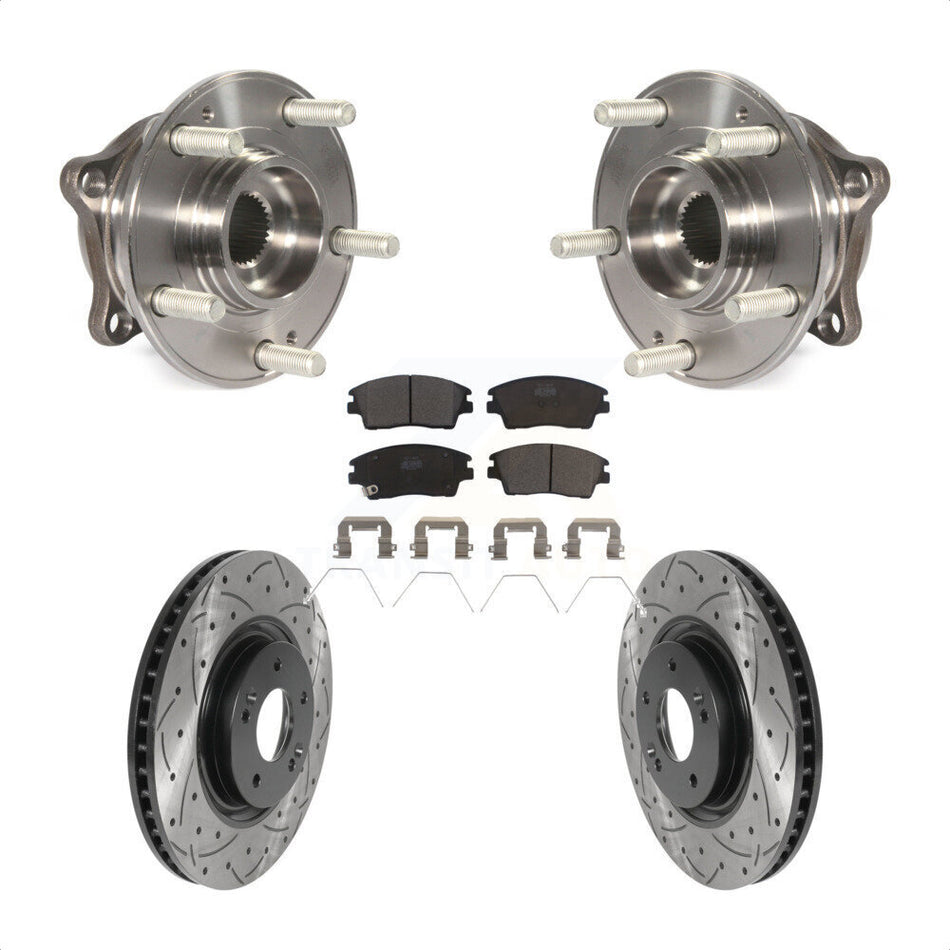 Front Hub Bearing Assembly Coated Drilled Slotted Brake Rotor & Pads Kit For Kia Sportage KBB-116033
