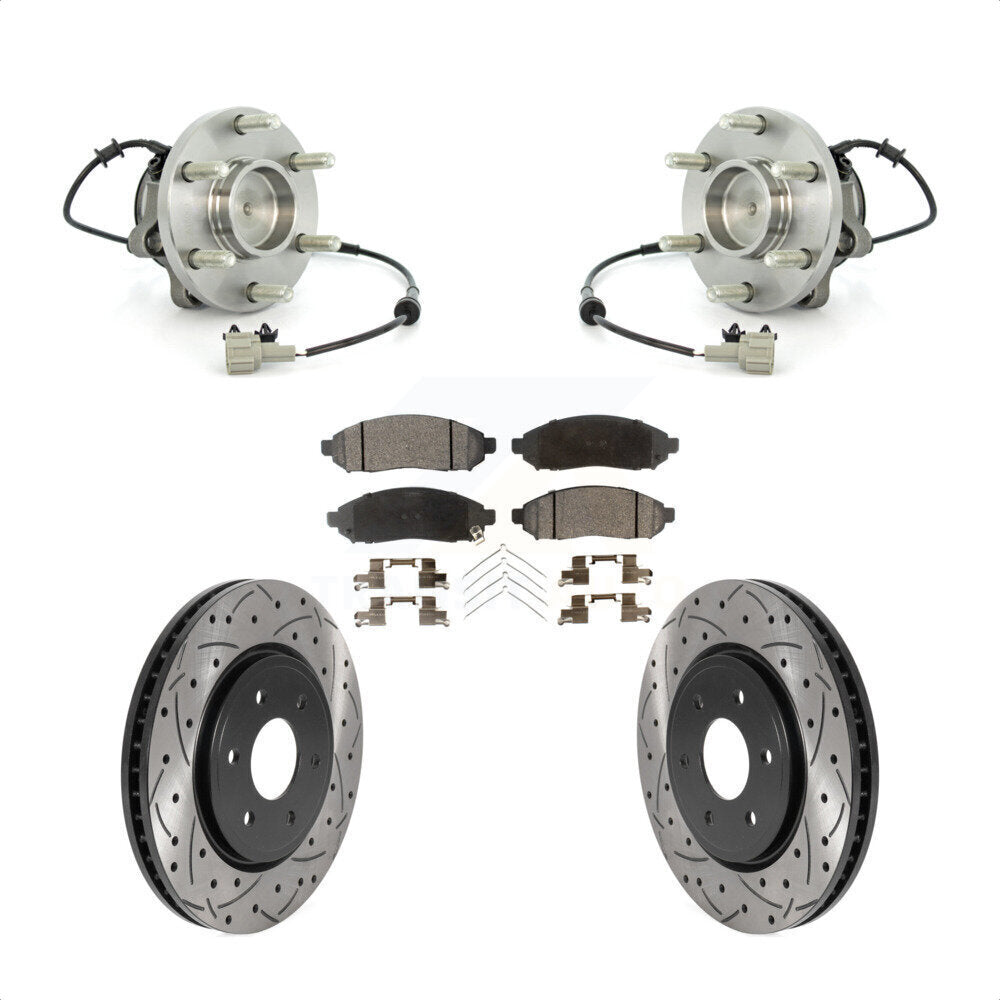Front Hub Bearing Drilled Slot Brake Rotor Pads Kit For Nissan Frontier Pathfinder Xterra KBB-116036
