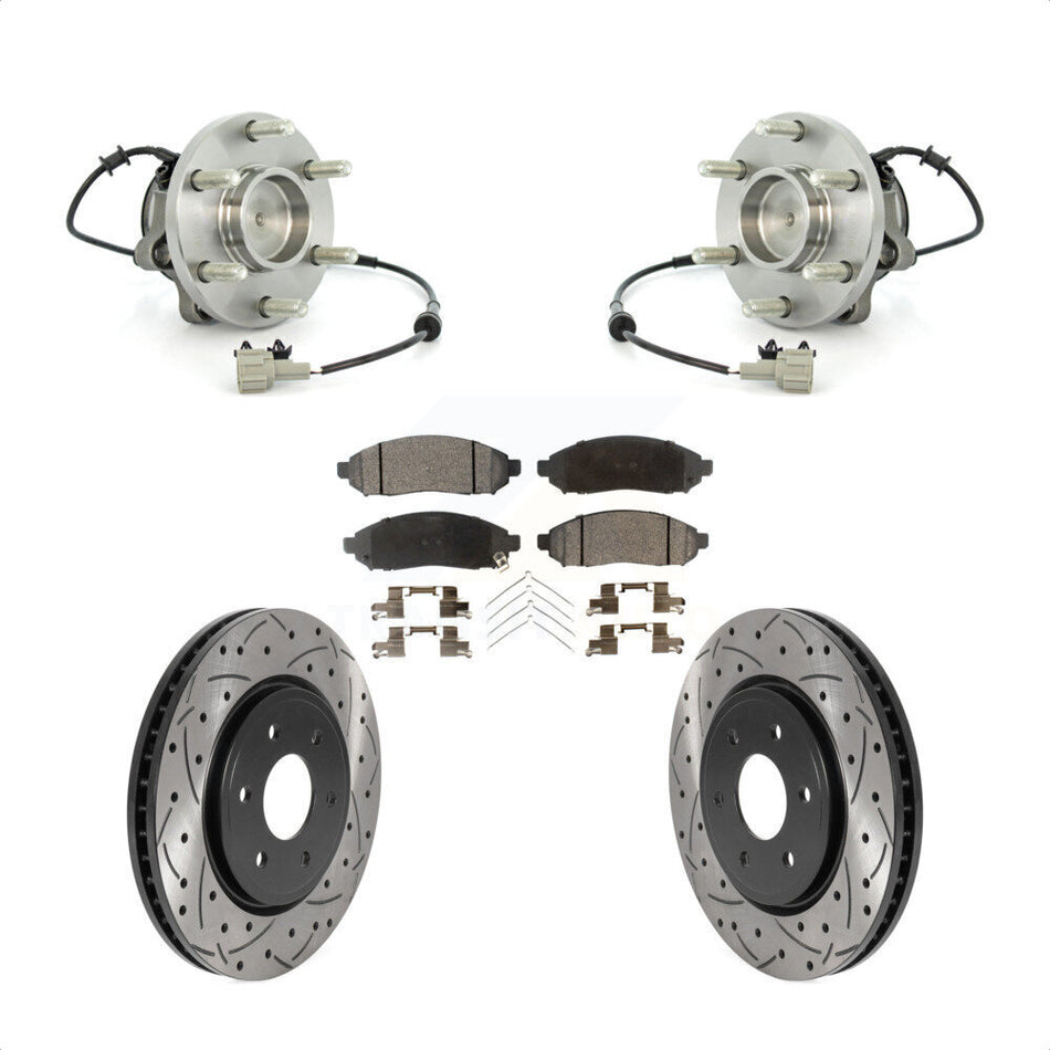 Front Hub Bearing Drilled Slot Brake Rotor Pads Kit For Nissan Frontier Pathfinder Xterra KBB-116036