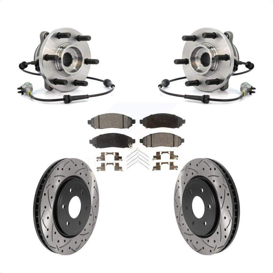 Front Hub Bearing Assembly With Coated Drilled Slotted Disc Brake Rotors And Ceramic Pads Kit For Nissan Frontier Pathfinder Xterra Suzuki Equator KBB-116037