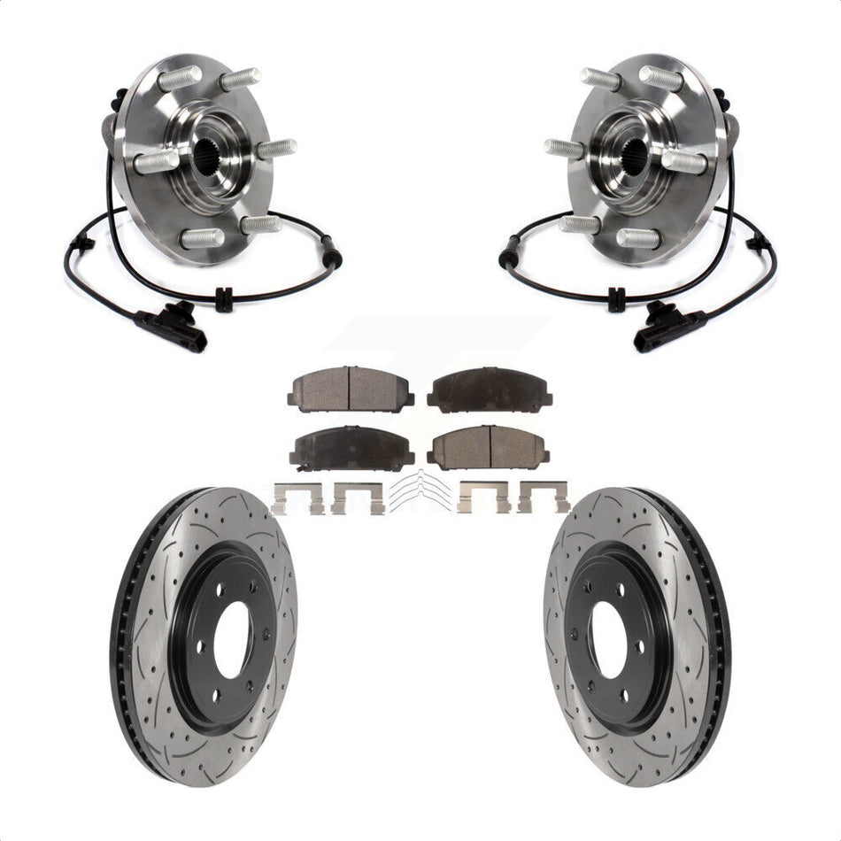 Front Hub Bearing Assembly With Coated Drilled Slotted Disc Brake Rotors And Ceramic Pads Kit For INFINITI Nissan Armada QX80 QX56 KBB-116040