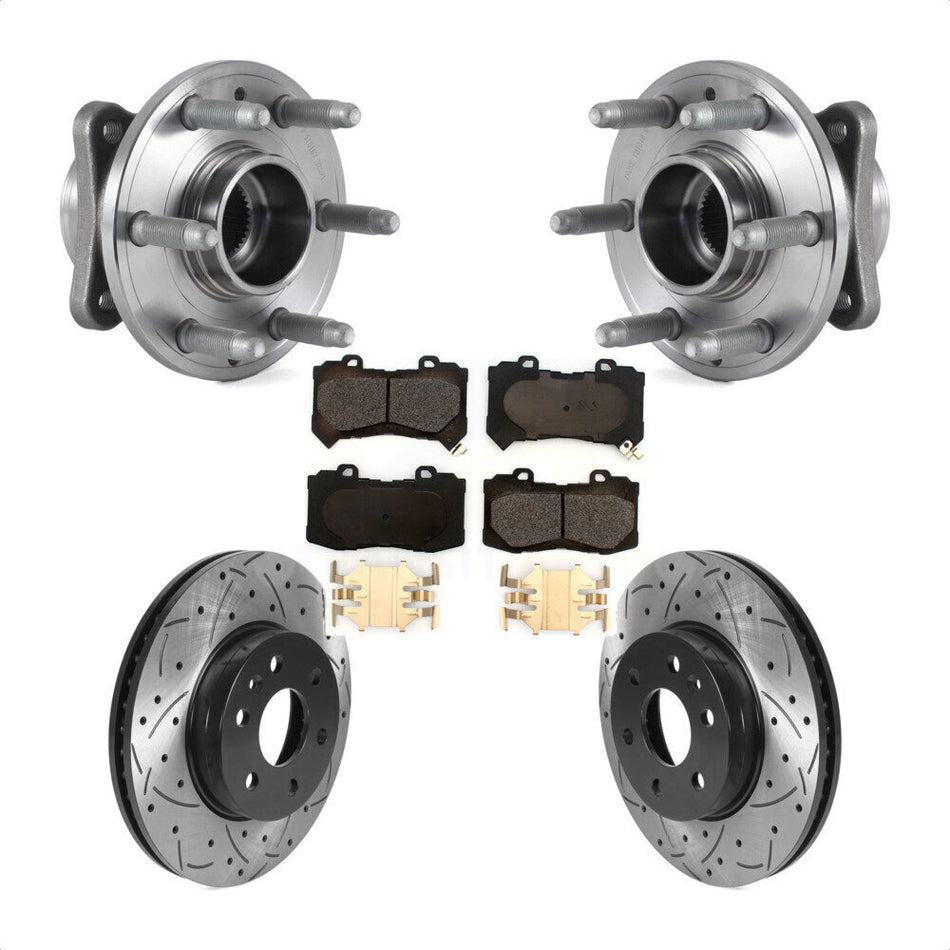 Front Hub Bearing Assembly With Coated Drilled Slotted Disc Brake Rotors And Ceramic Pads Kit For 2015-2020 Chevrolet Colorado GMC Canyon 4WD KBB-116042