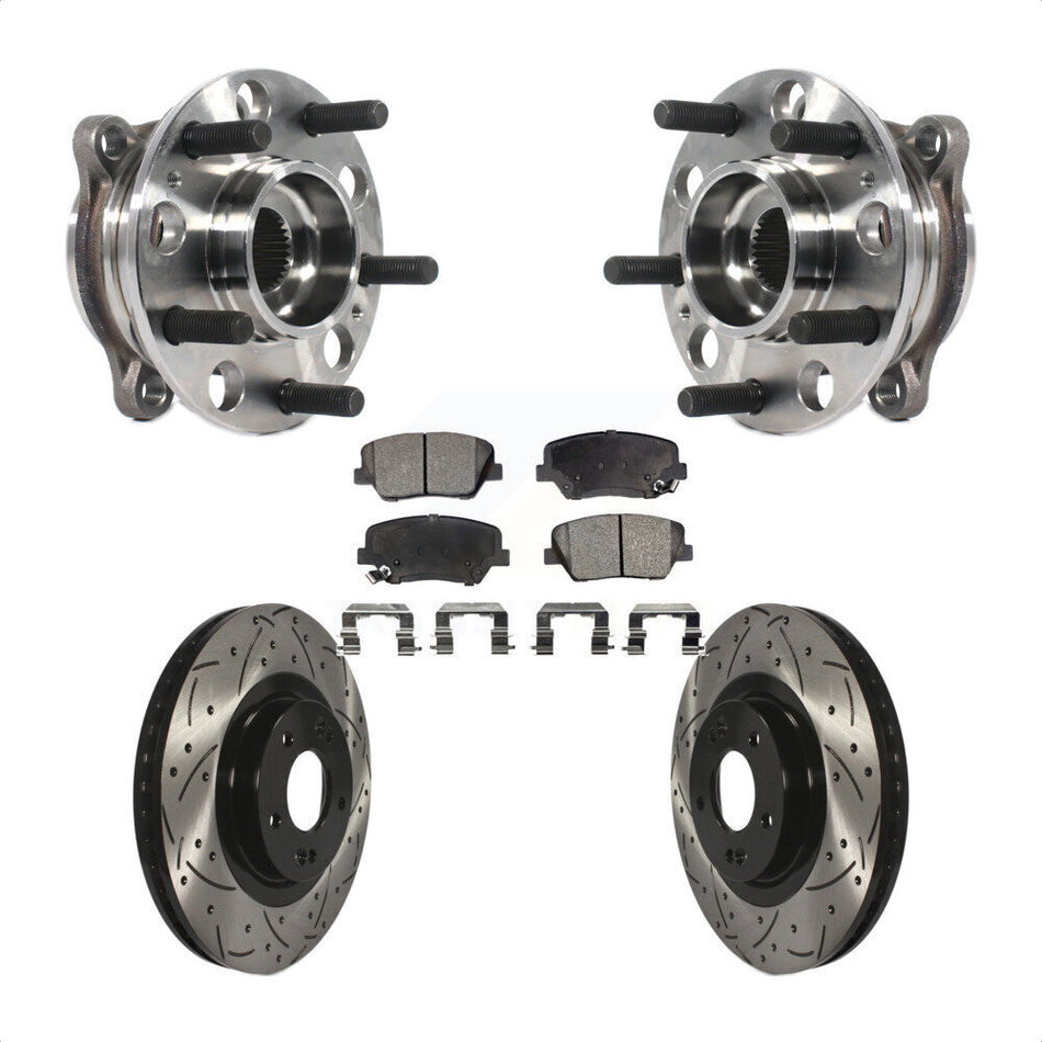 Front Hub Bearing Assembly With Coated Drilled Slotted Disc Brake Rotors And Ceramic Pads Kit For 2015-2016 Hyundai Santa Fe Sport 2.4L 2.0L KBB-116044