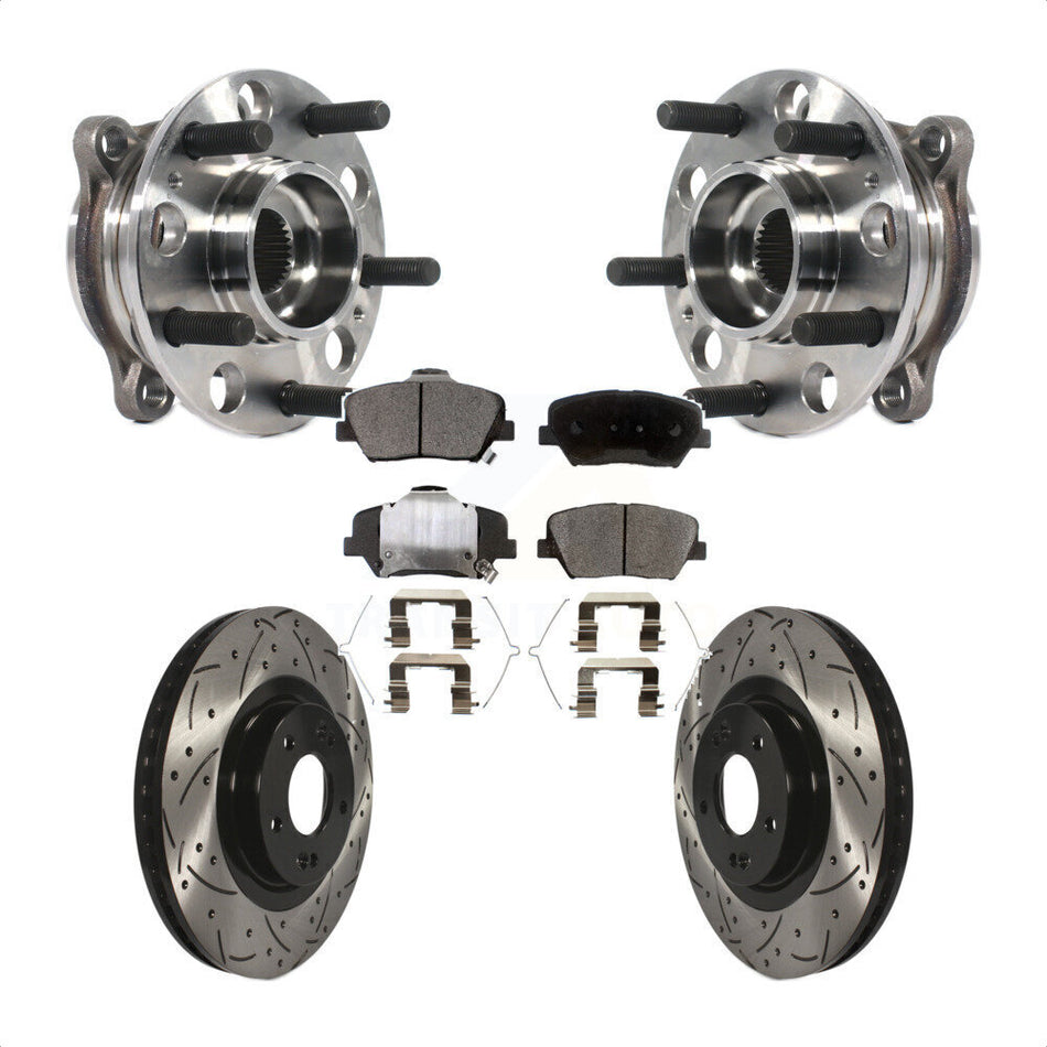 Front Hub Bearing Assembly With Coated Drilled Slotted Disc Brake Rotors And Ceramic Pads Kit For Kia Sorento Hyundai Santa Fe Sport KBB-116045