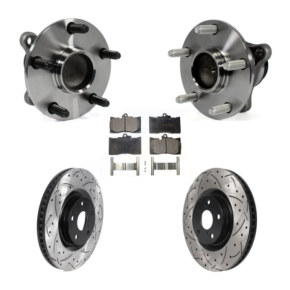 Front Hub Bearing Assembly With Coated Drilled Slotted Disc Brake Rotors And Ceramic Pads Kit (5Pc) For Lexus IS350 GS350 GS450h GS460 KBB-116050