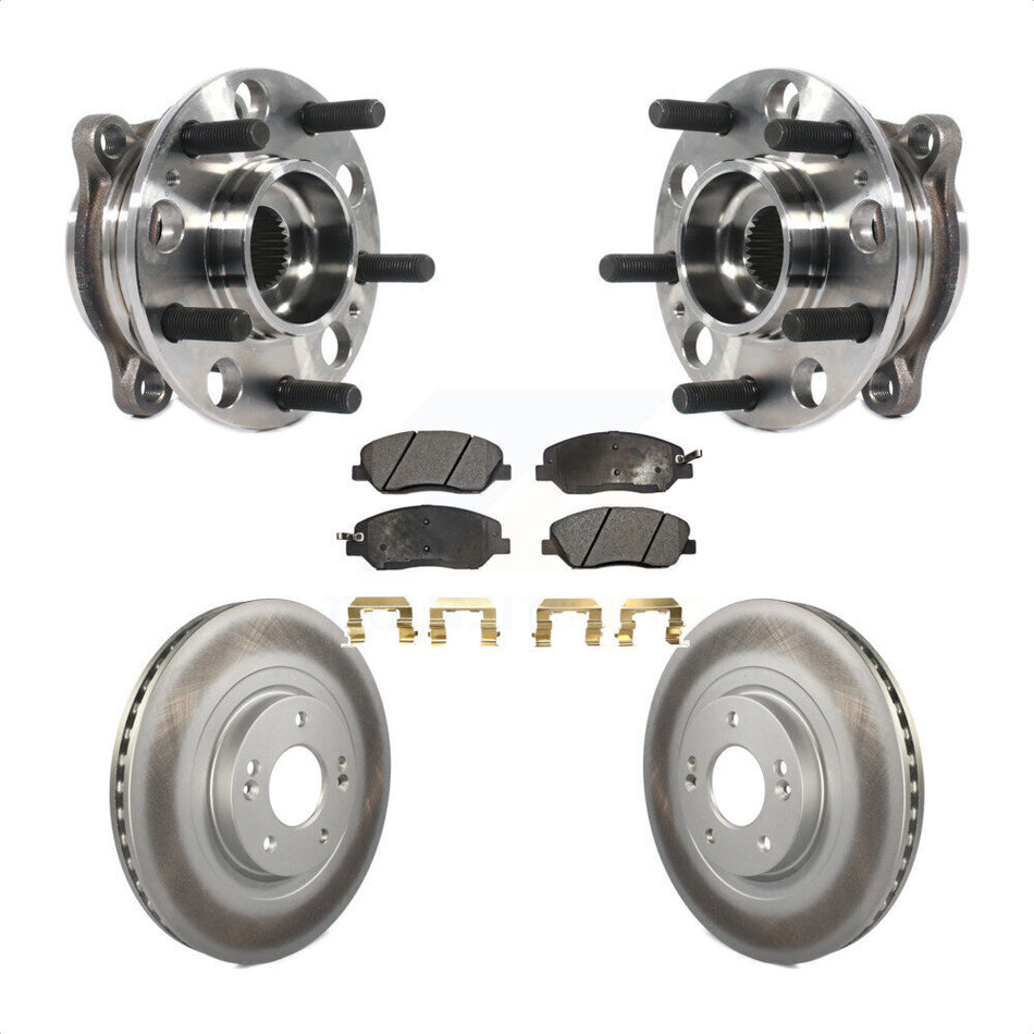 Front Hub Bearing Assembly With Coated Disc Brake Rotors And Semi-Metallic Pads Kit For 2015-2016 Hyundai Santa Fe XL 3.3L KBB-116078