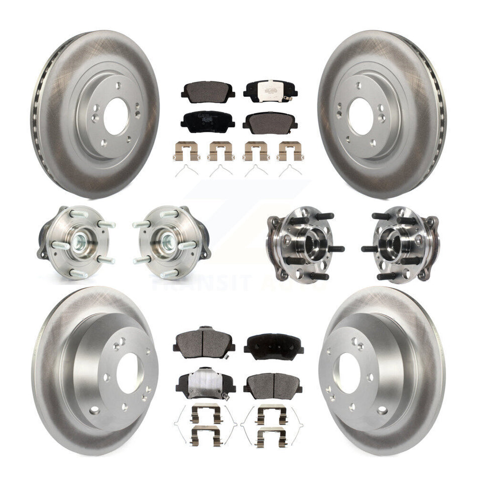 Front Rear Hub Bearings Assembly Coated Disc Brake Rotors And Ceramic Pads Kit (10Pc) For 2017-2018 Hyundai Santa Fe Sport FWD KBB-116120