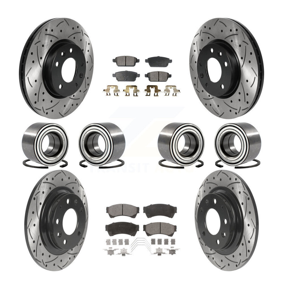 Front Rear Wheel Bearings Coated Disc Brake Rotors And Semi-Metallic Pads Kit (10Pc) For Ford Fusion Lincoln MKZ Mercury Milan KBB-116180
