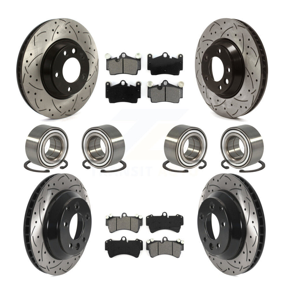 Front Rear Wheel Bearings Coated Disc Brake Rotors And Semi-Metallic Pads Kit (10Pc) For Audi Q7 Volkswagen Touareg KBB-116187