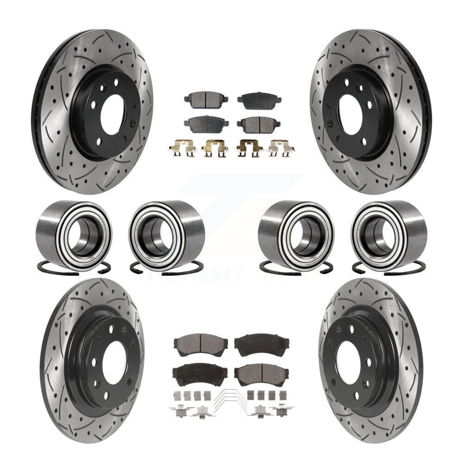 Front Rear Wheel Bearings Coated Disc Brake Rotors And Ceramic Pads Kit (10Pc) For Ford Fusion Lincoln MKZ Mercury Milan KBB-116189