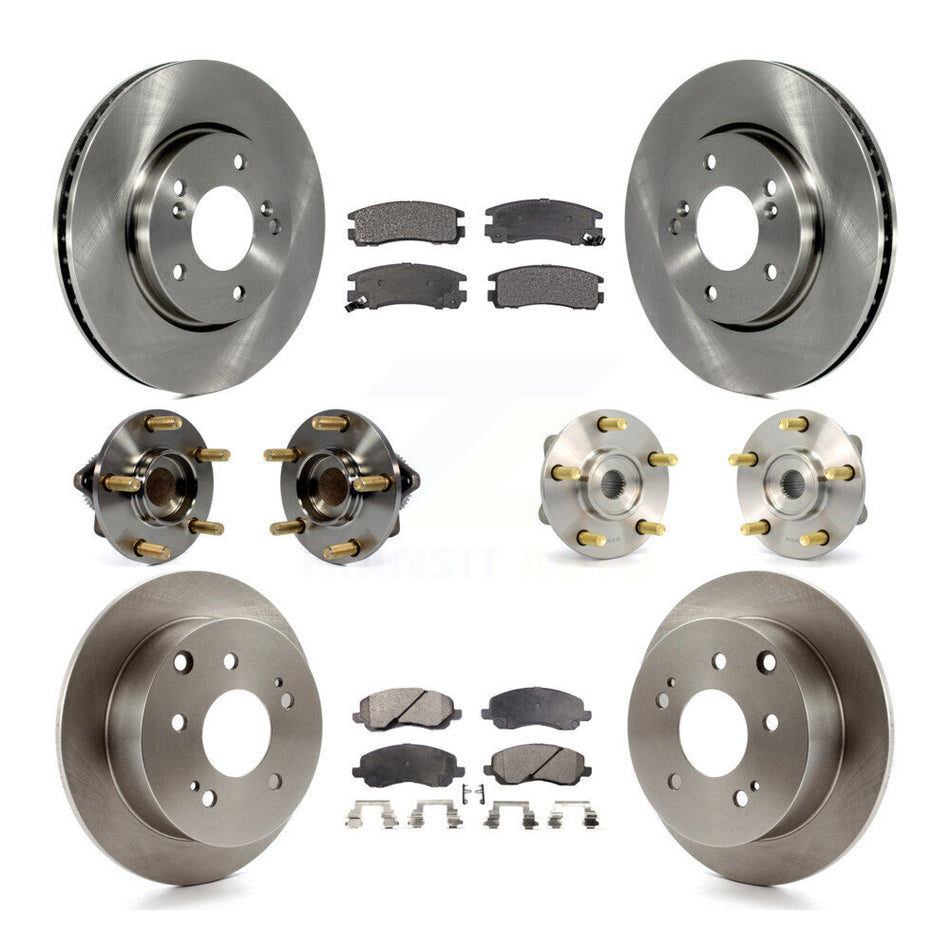 Front Rear Hub Bearings Assembly Disc Brake Rotors And Semi-Metallic Pads Kit (10Pc) For 2008 Mitsubishi Galant ES with 2.4L 4-Wheel ABS KBB-116194